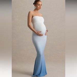 Club L London Strapless White and Blue Ombre Dress